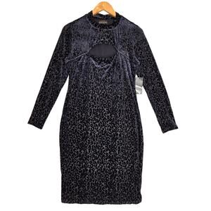 BOLD ELEMENTS PETITE VELVET LEOPARD CUTOUT DRESS – BLACK – SIZE PM PETITE